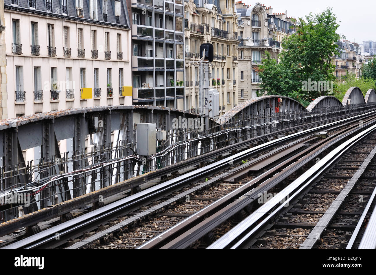 Paris u-Bahn-Gleise Antenne durch eine Bezirk, 15. Bezirk Stockfoto