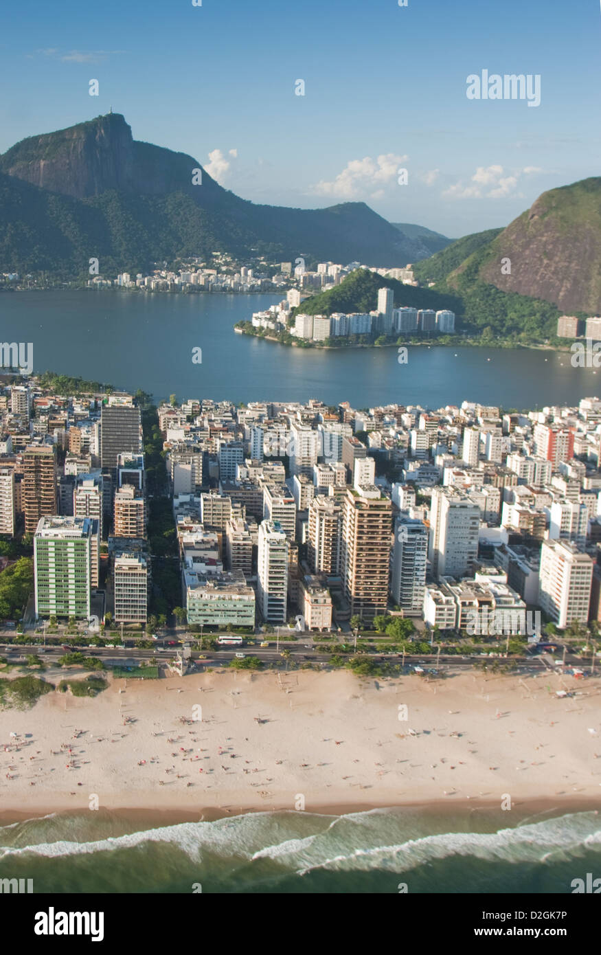 Luftaufnahme der Strand von Ipanema und Rodrigo da Freitas-Lagune Stockfoto