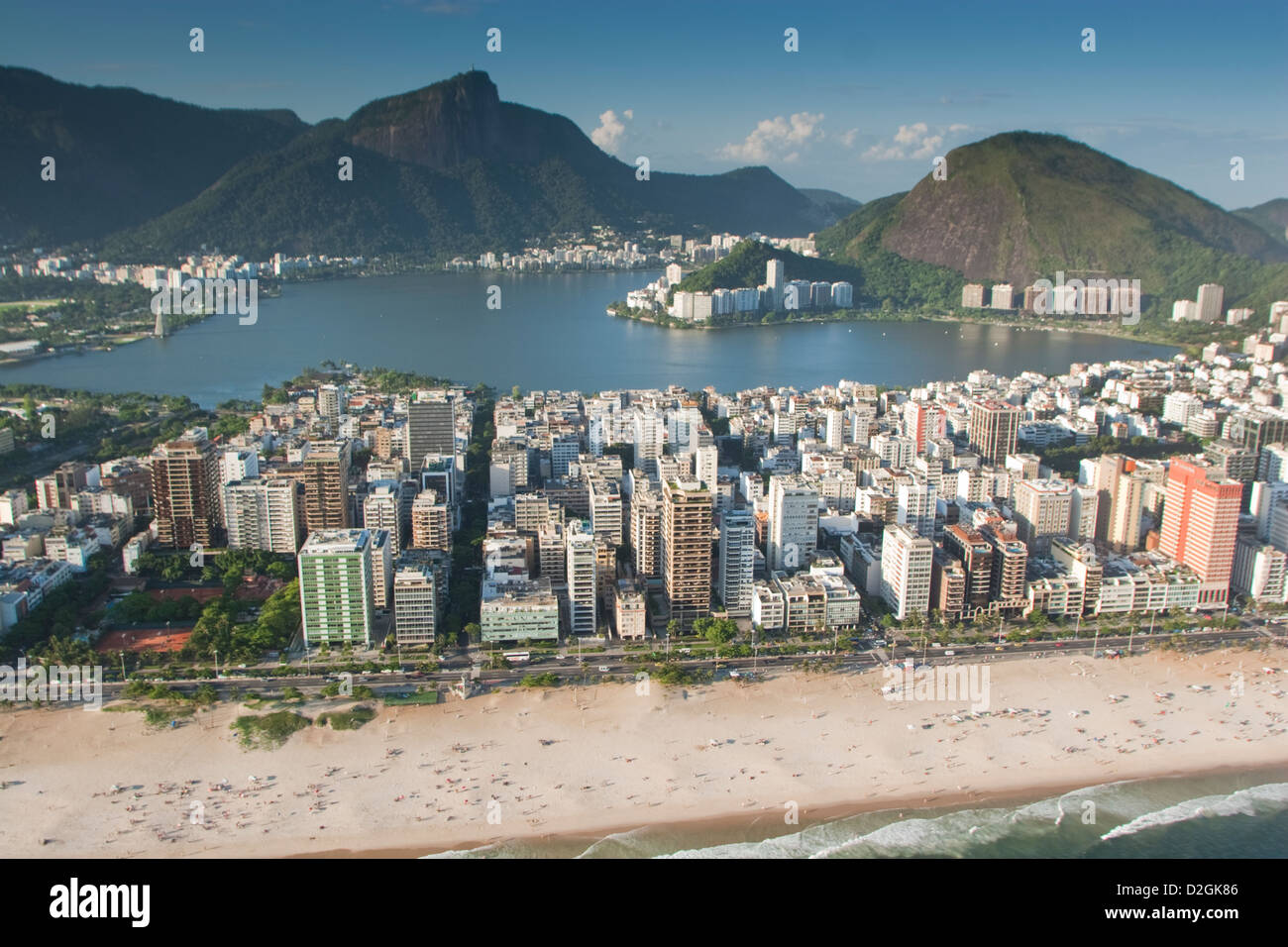 Luftaufnahme der Strand von Ipanema und Rodrigo da Freitas-Lagune Stockfoto