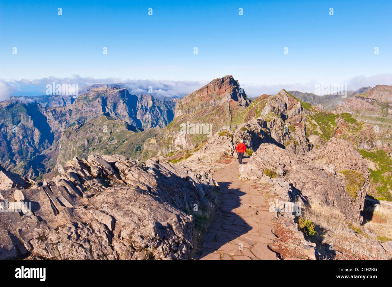Touristen zu Fuß durch die Vulkanlandschaft der Pico Ariero, zentral-Madeira, Portugal, EU, Europa Stockfoto