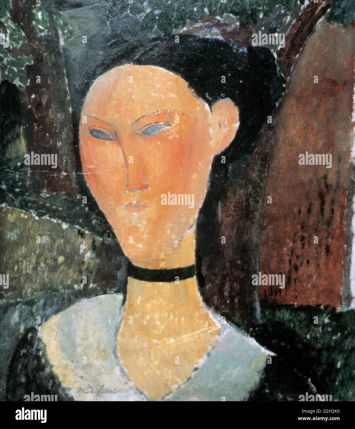 Amedeo Modigliani (1884-1920). Italienischer Maler und Bildhauer. Frau mit einem samt Neckhand, 1915. Museum Orangerie. Paris. Stockfoto