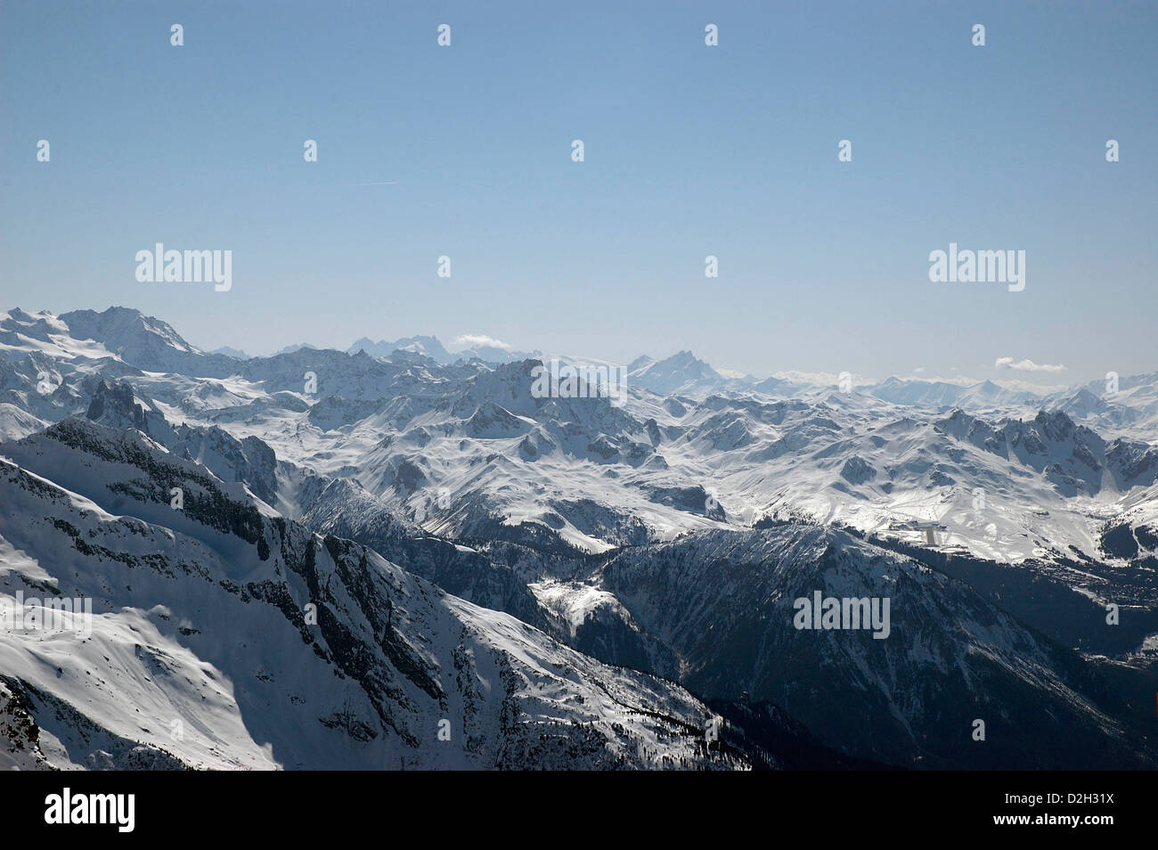 Schneeberge, La Plagne, Französische Alpen, Europa. Stockfoto