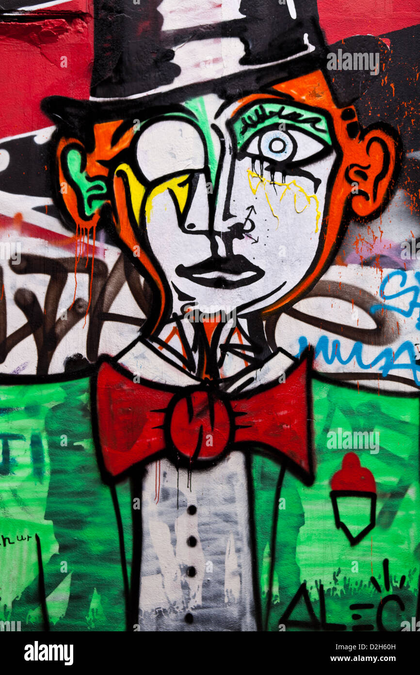 Graffiti an der Wand in der Nähe von der Paradestrecke den Notting Hill Carnival. Stockfoto