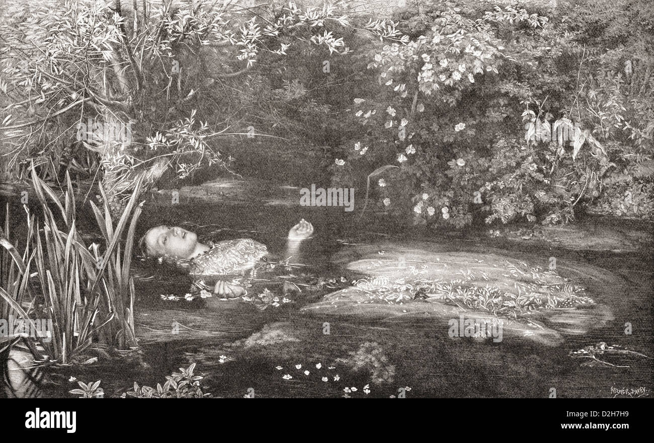 Ophelia.  Nach dem Gemälde von Sir John Everett Millais. Elizabeth Siddal war das Modell. Stockfoto