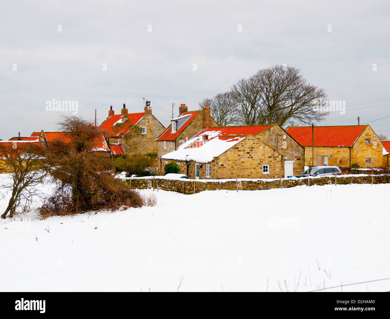 Traditionelle Stein und Fliesen Land Dorfhäuser in Ellerby in der Nähe von Whitby North Yorkshire im winter Stockfoto