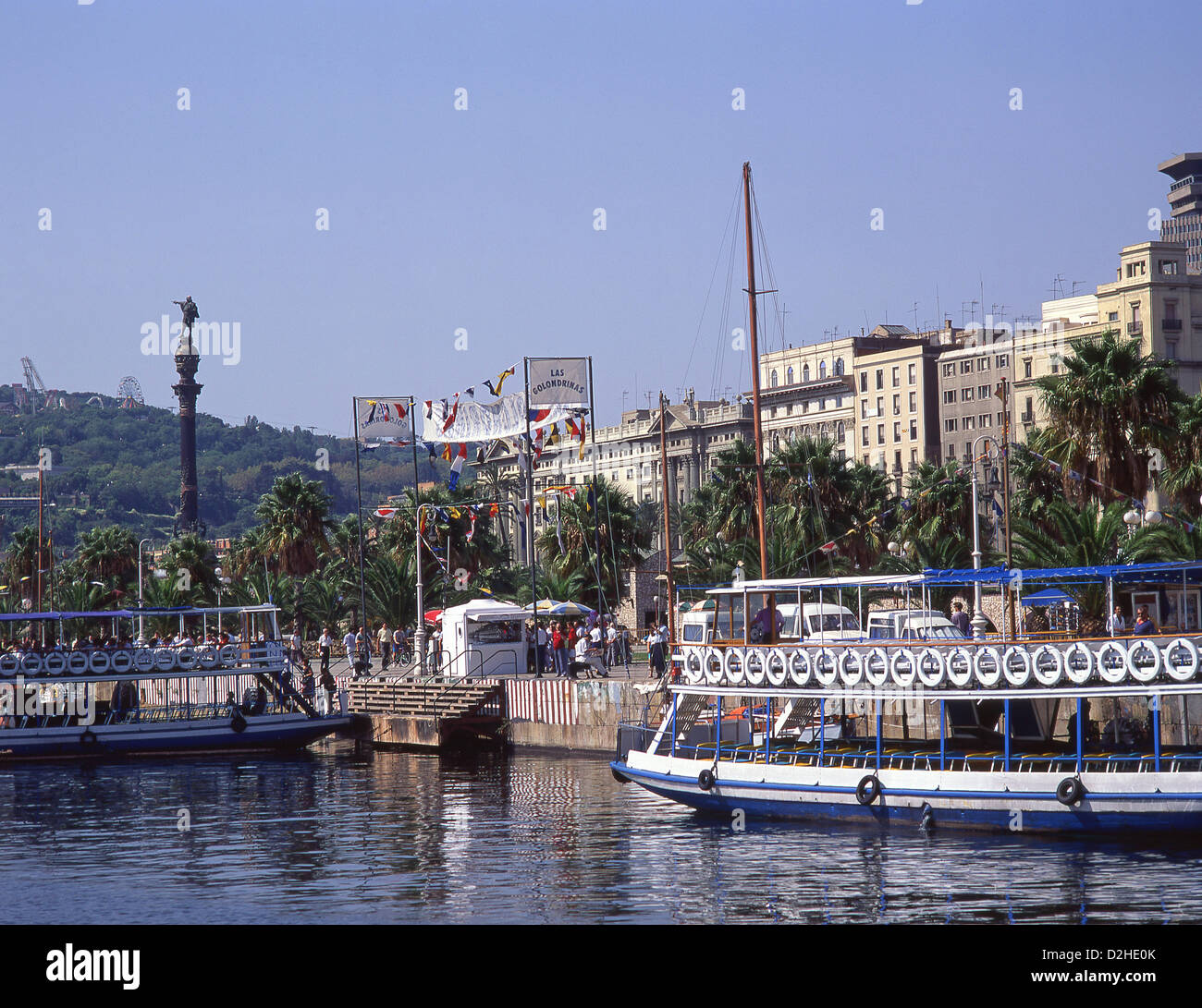 Ausflugsschiff "Las Golindrinas" in Port de Barcelona, Barcelona, Provinz Barcelona, Katalonien, Spanien Stockfoto