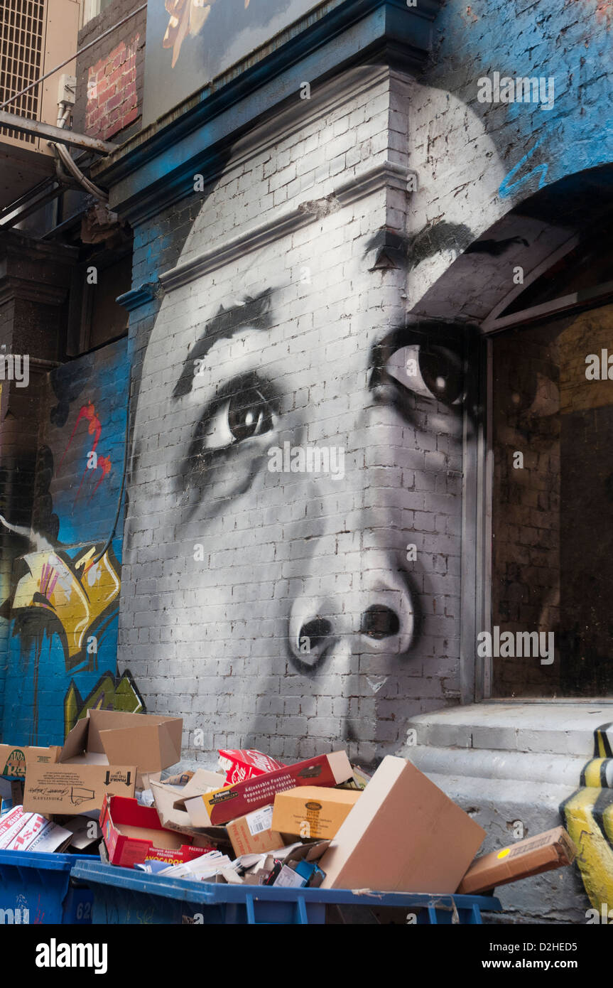 Street-Art erhebt sich Gewerbeabfälle in einer Gasse Melbourne Stockfoto