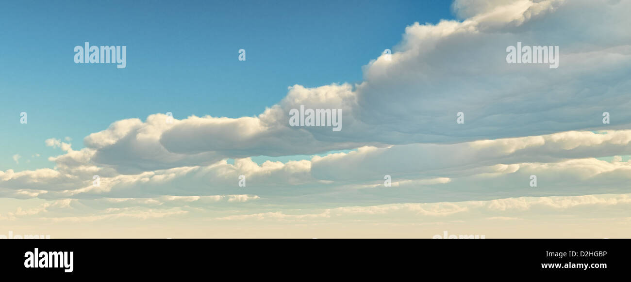 Blauer Himmel mit Wolken vorne auf der rechten Seite. Computer generierte Bild. Stockfoto