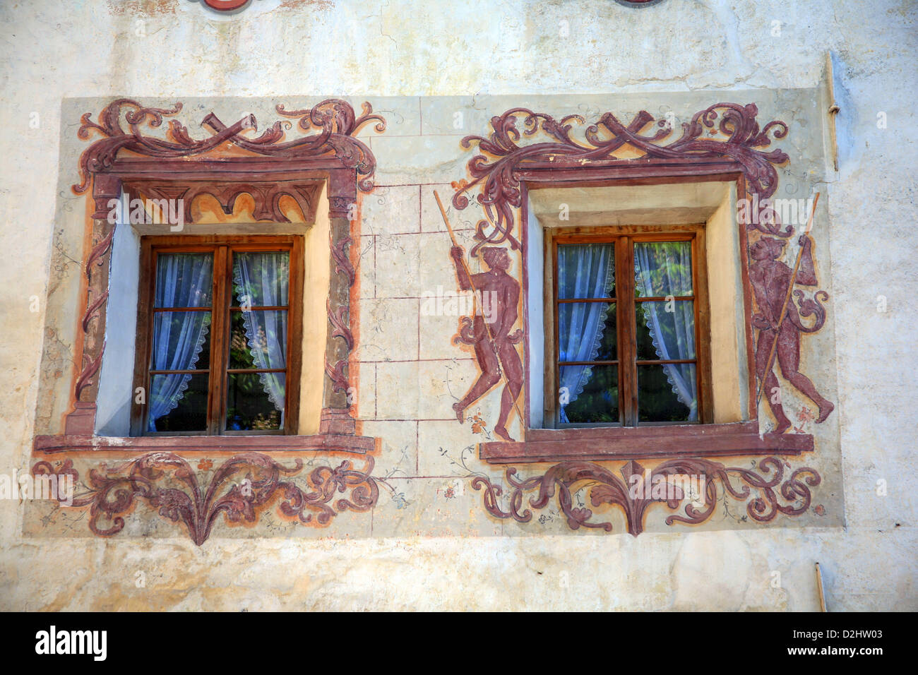 Taly, Trentino Alto Adige, Val Venosta, typische Windows Stockfoto