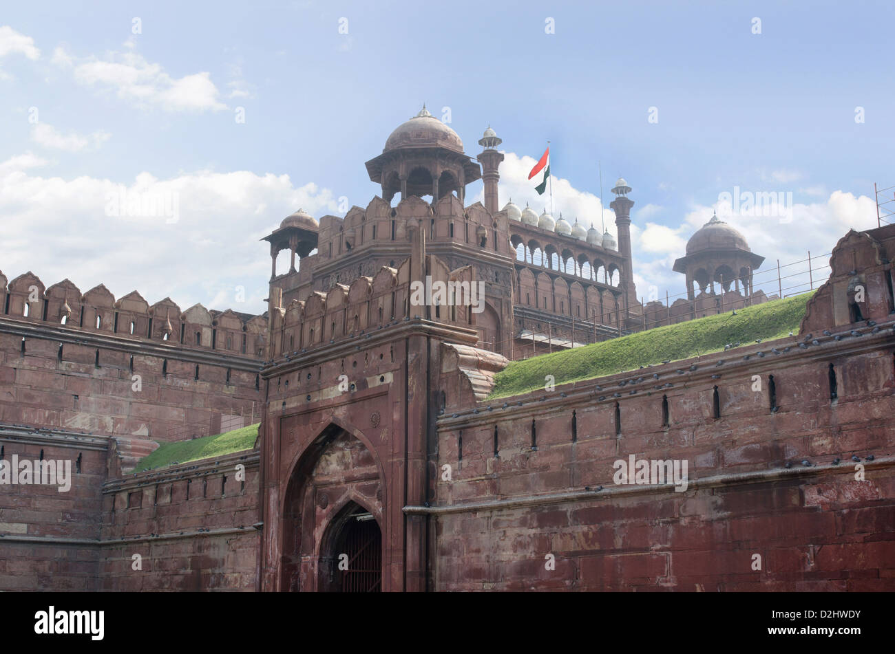 Teilansicht des Delhi-Tor, roten Fort, Delhi Indien Stockfoto