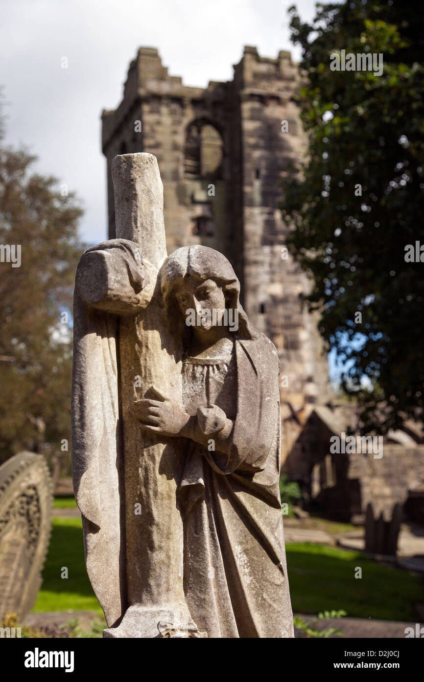 Grabstein, ruiniert St. Thomas a Becket Kirche, Heptonstall Stockfoto