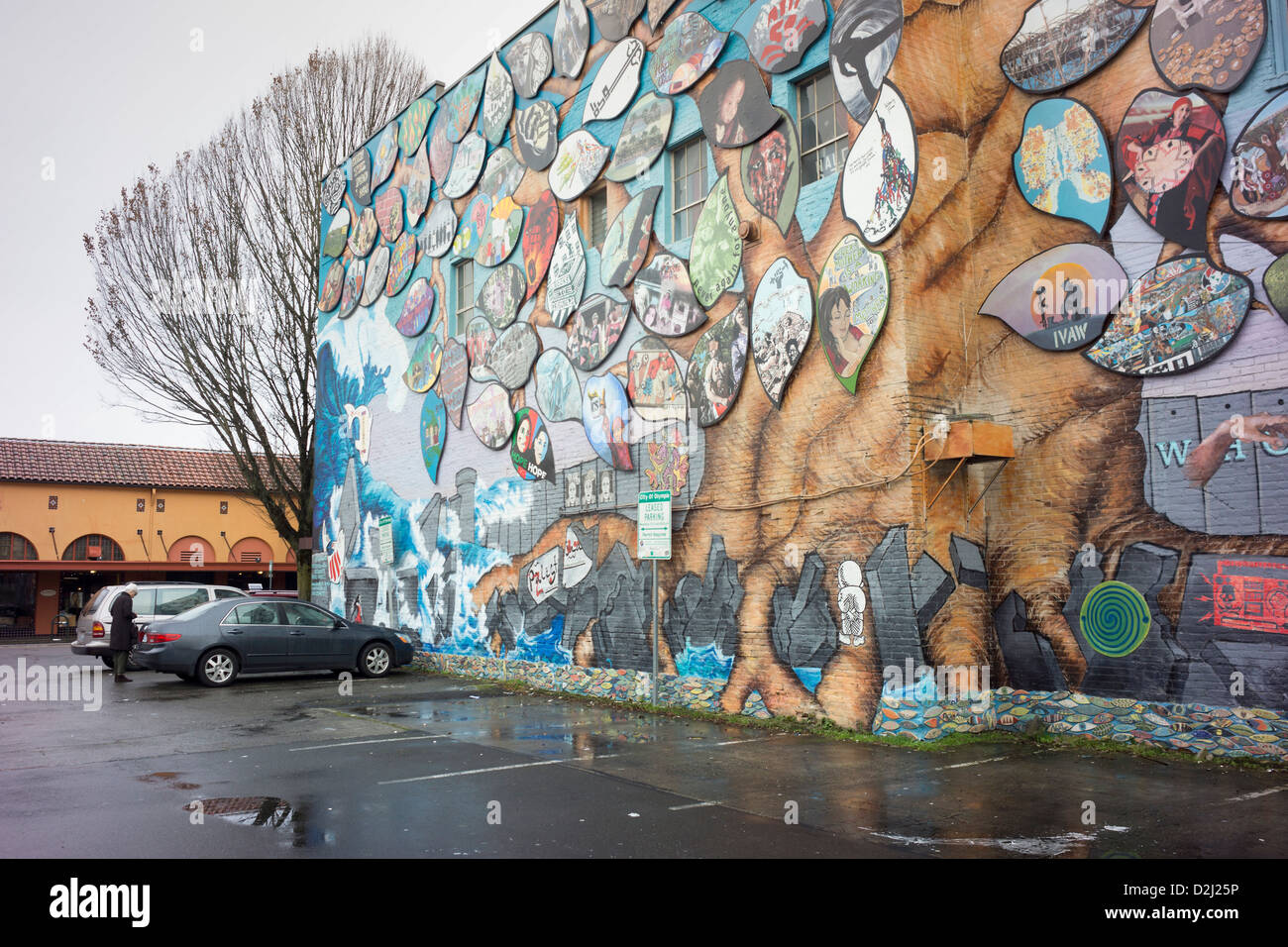Rafah Solidarität Wandbild Projekt in Olympia, Washington State, in Erinnerung an Rachel Corrie, getötet in Rafah, Gaza-Streifen. Stockfoto