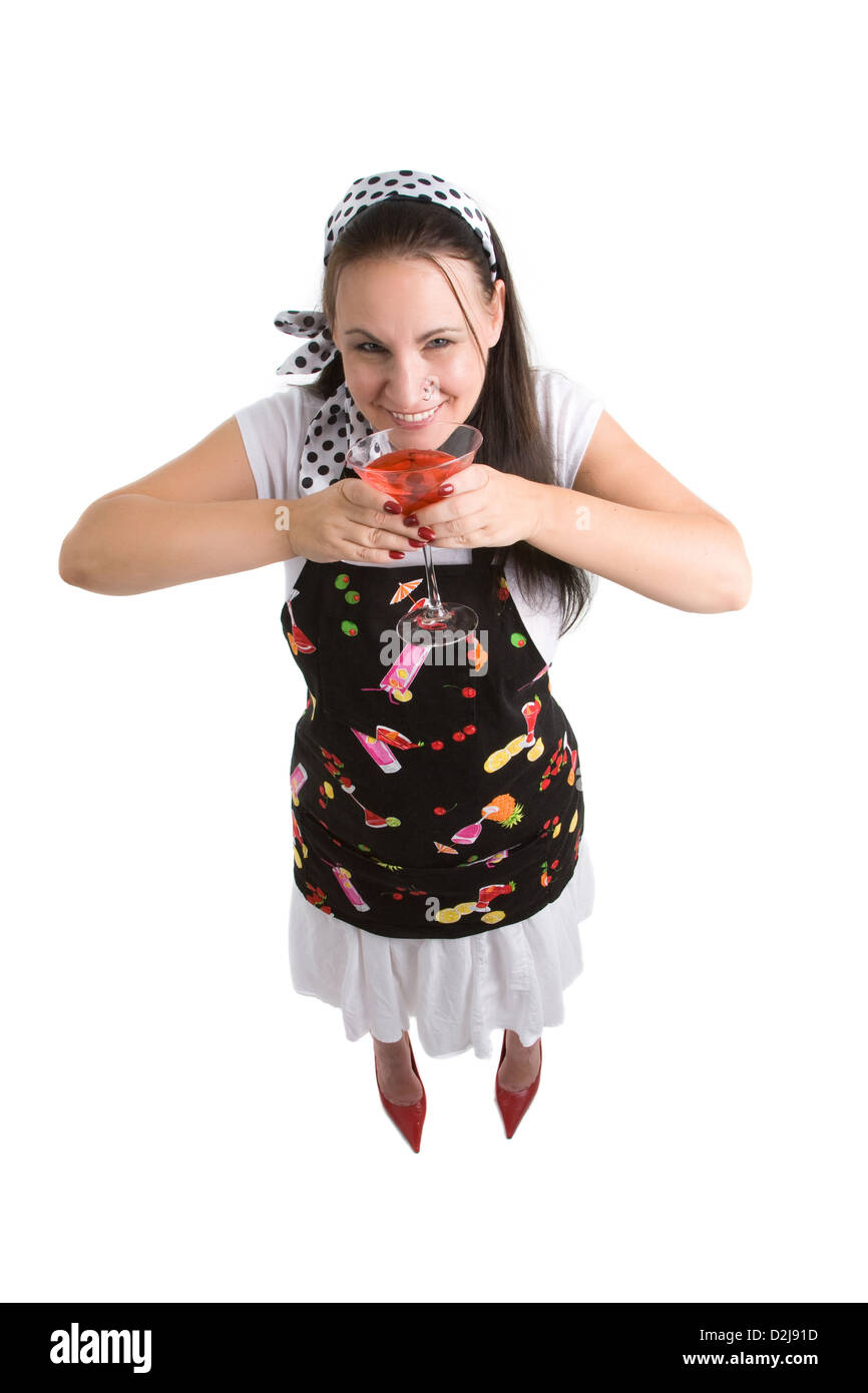 Bild von humorvollen Blick auf eine typische Hausfrau. Die Parodie. Stockfoto