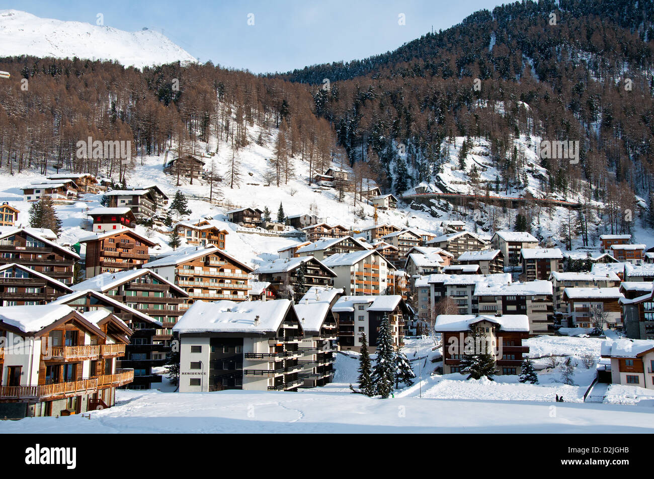 Blick auf Bergdorf Zermatt, Schweiz Stockfoto