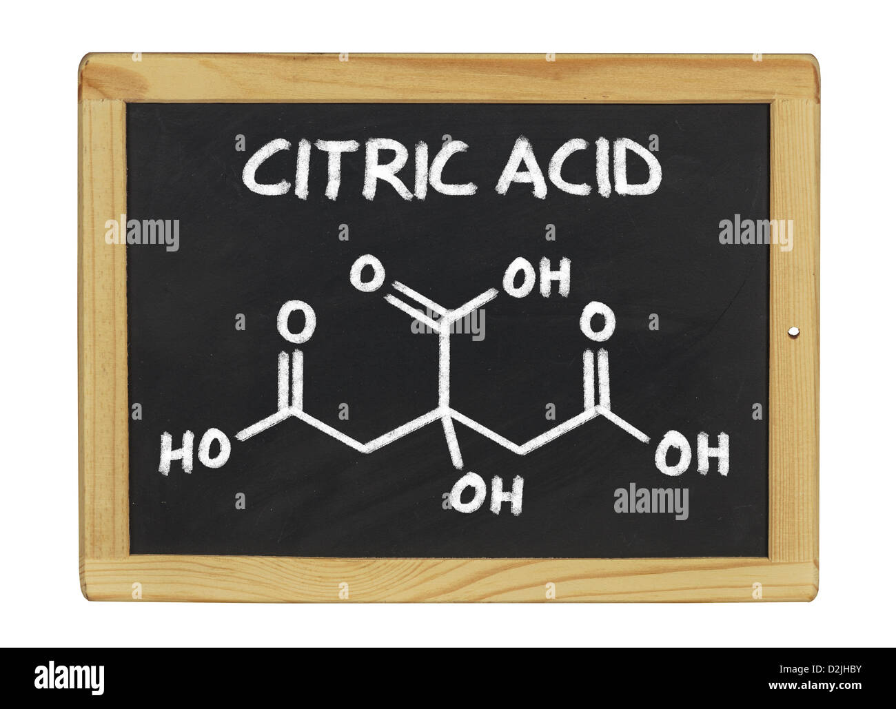 chemische Formel von Zitronensäure auf einer Tafel Stockfoto