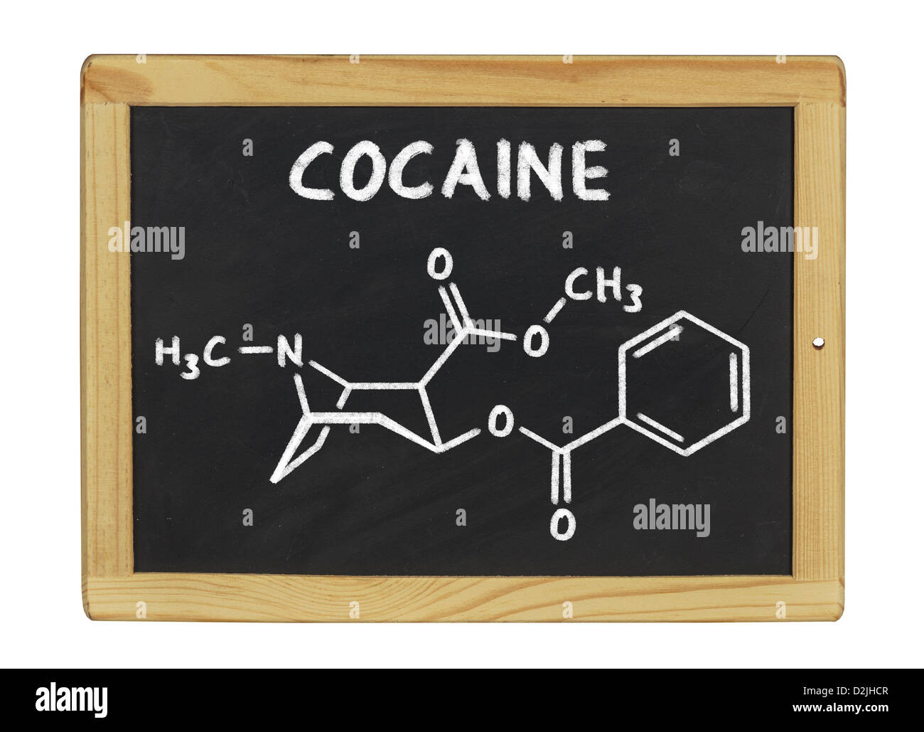 chemische Formel von Kokain auf einer Tafel Stockfoto
