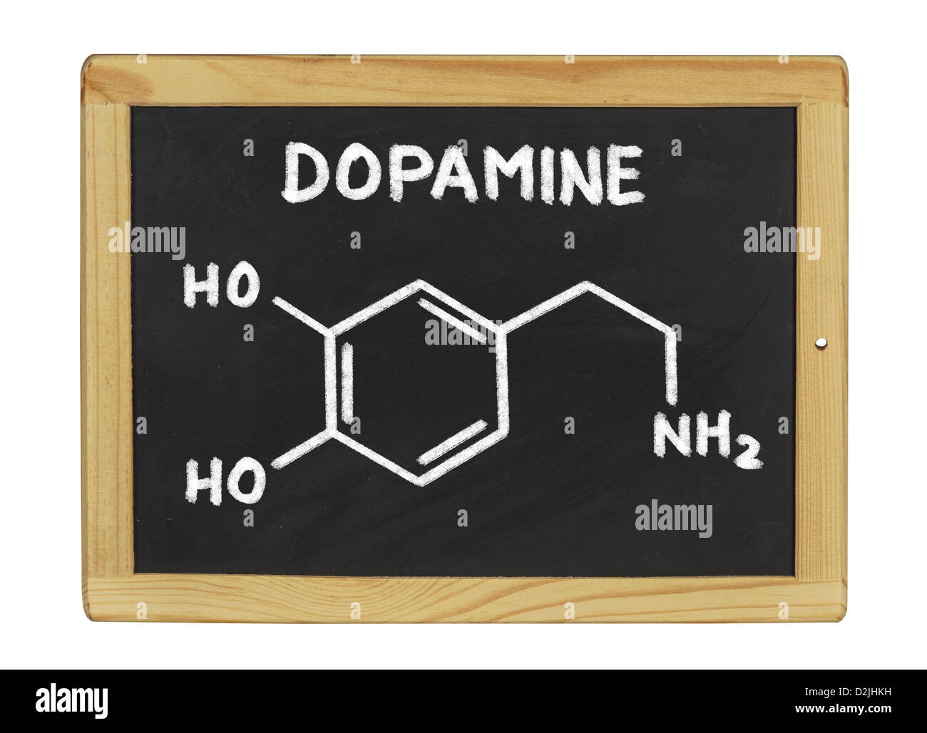 chemische Formel von Dopamin auf einer Tafel Stockfoto