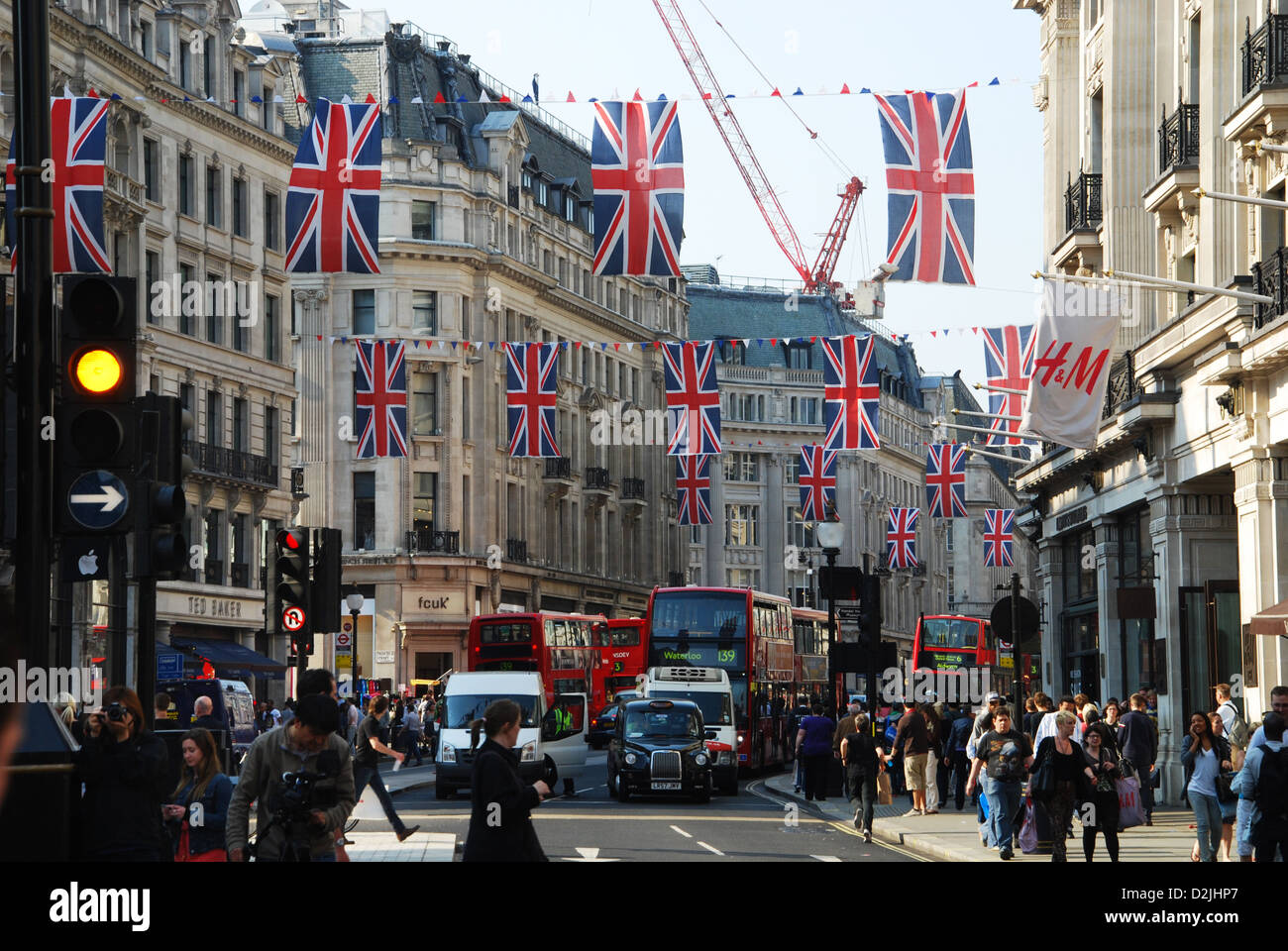 Regent Street London, eingerichtet für die königliche Hochzeit im Jahr 2011 London UK Stockfoto