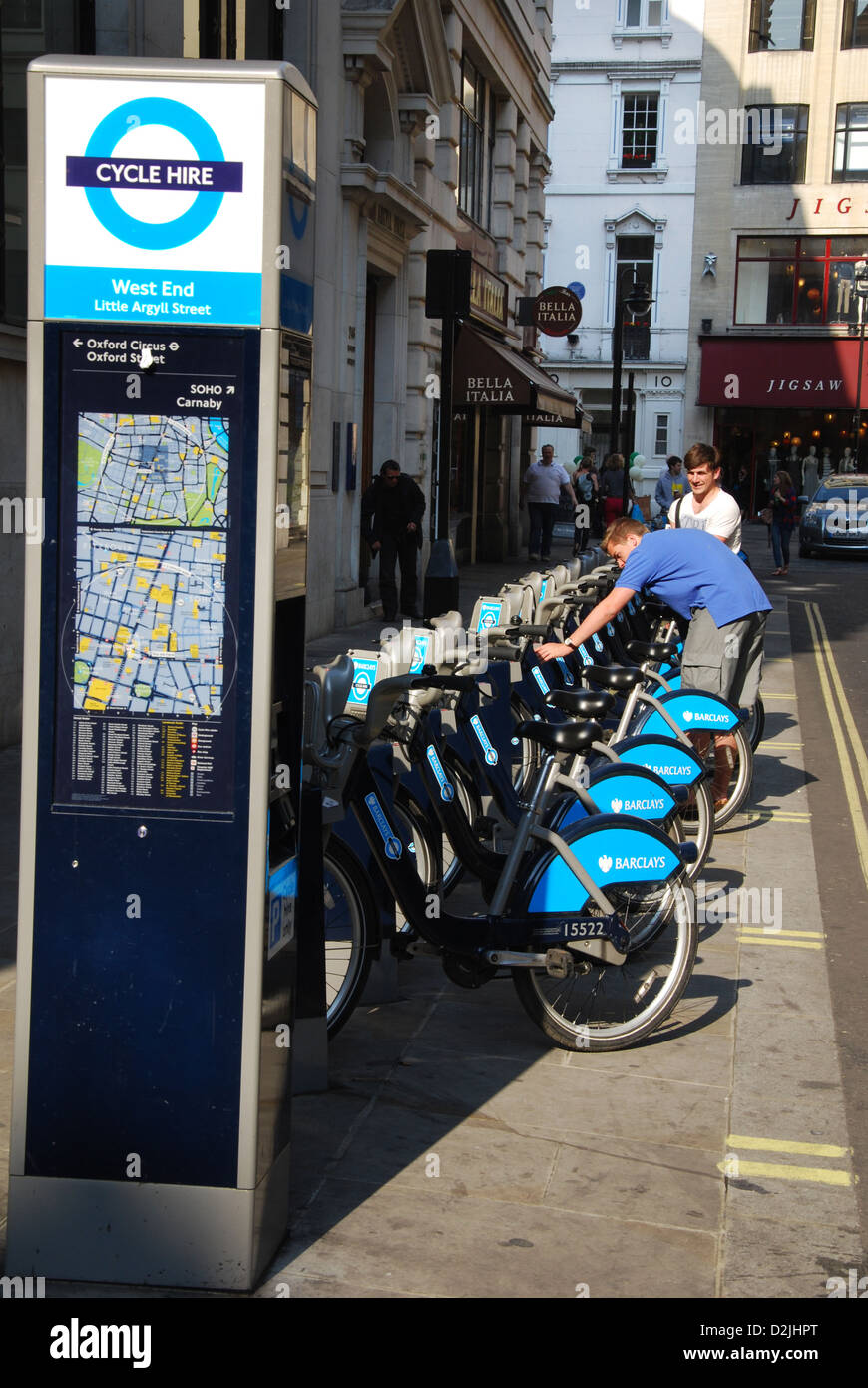 Barclays-Fahrrad-Schema im Londoner West End Stockfoto