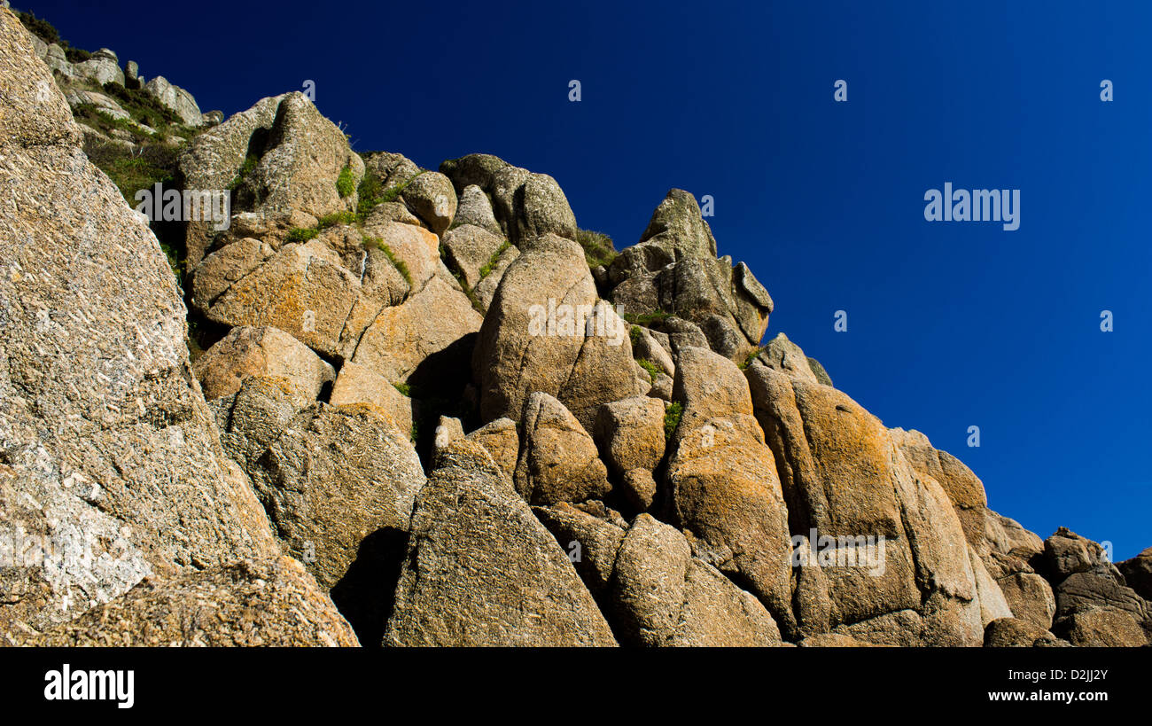 Granit-Felswand, Porthcurno, Cornwall, England Stockfoto