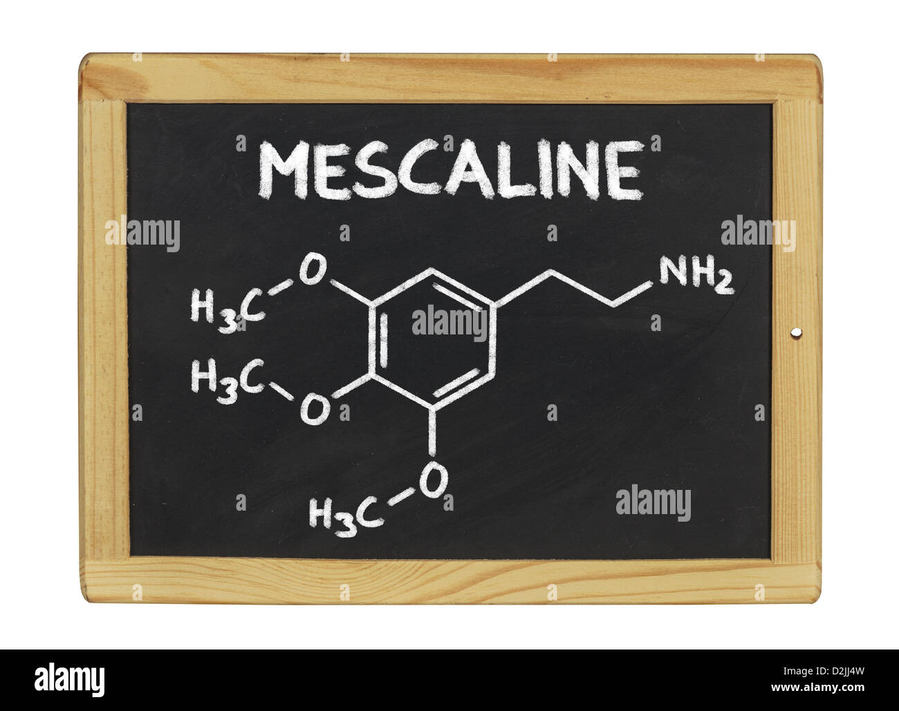 chemische Formel von Meskalin auf einer Tafel Stockfoto
