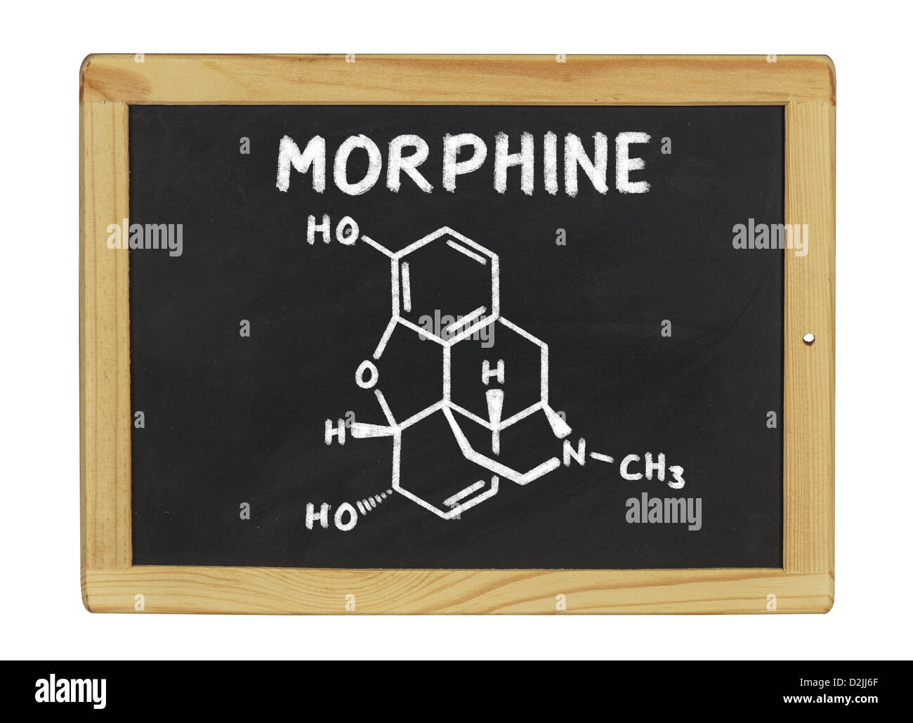 chemische Formel des Morphiums auf einer Tafel Stockfoto