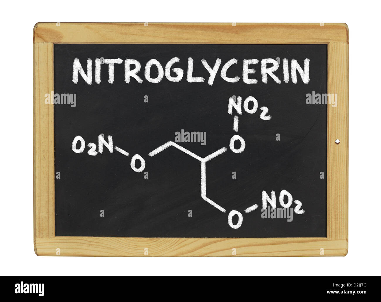 chemische Formel von Nitroglycerin auf einer Tafel Stockfoto