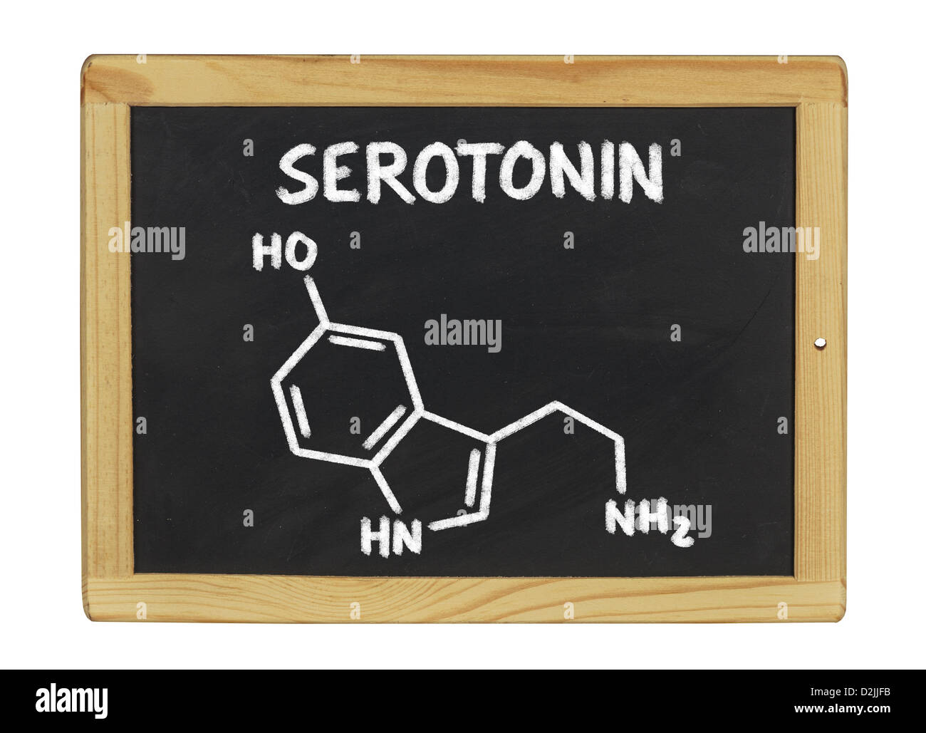 chemische Formel von Serotonin auf einer Tafel Stockfoto