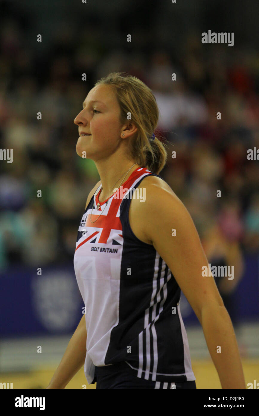 Holly Bleasdale GBR Großbritannien Gewinner des Frauen Stabhochsprung - 4,6 m. 26.01.2013 britischen Leichtathletik Glasgow Länderspiel Emirates Arena Stockfoto