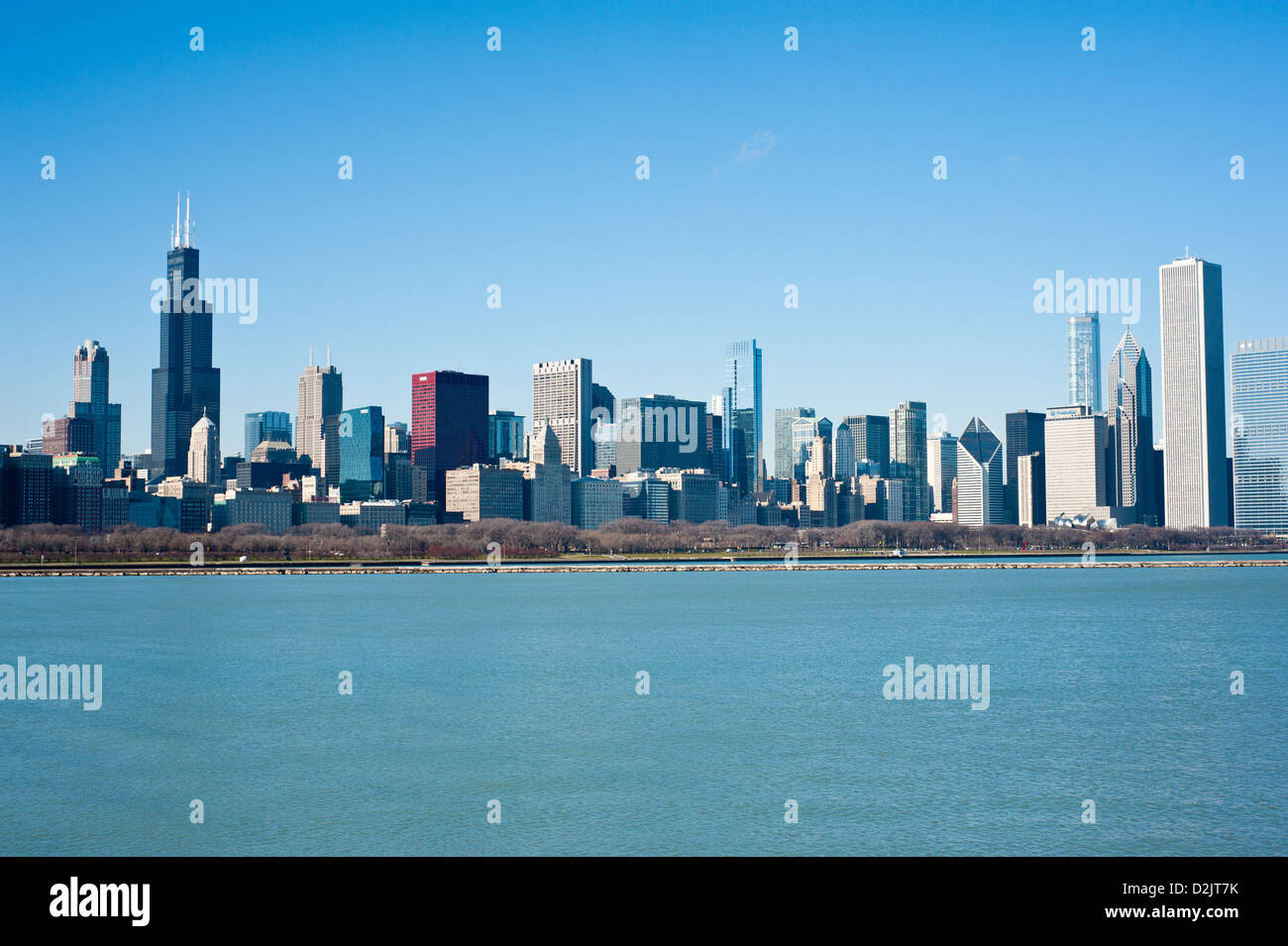 Die Skyline von Chicago vom Seeufer Weg gesehen. Stockfoto