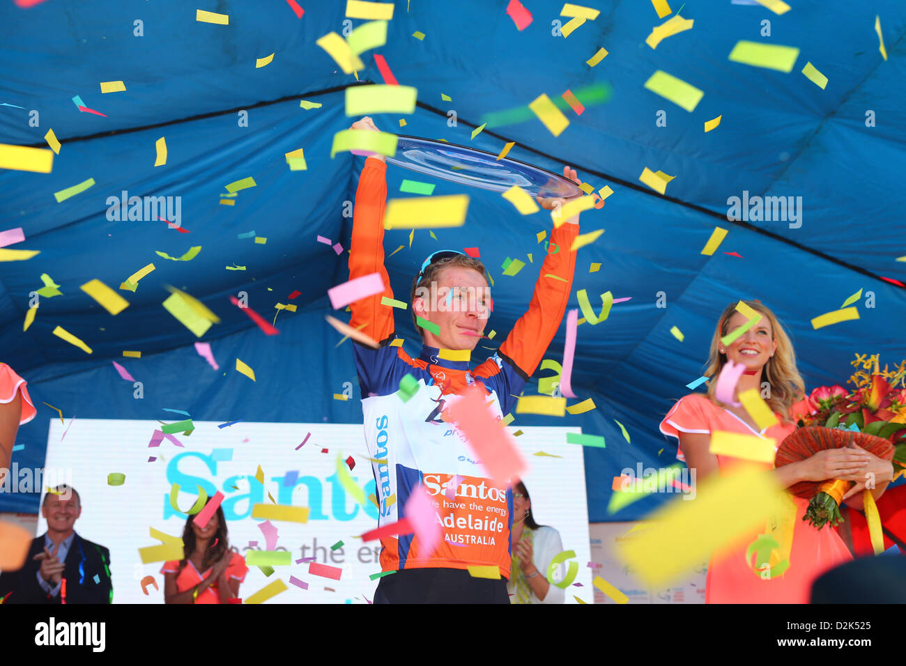 27. Januar 2013 - Adelaide, South Australia, Australien - TOM-JELTE SLAGTER, Blanco, Gesamtsieger der Tour Down Under am Ende der Etappe 6 Adelaide City Street Circuit, Adelaide, Australien (Credit-Bild: © Gary Francis/ZUMAPRESS.com) Stockfoto