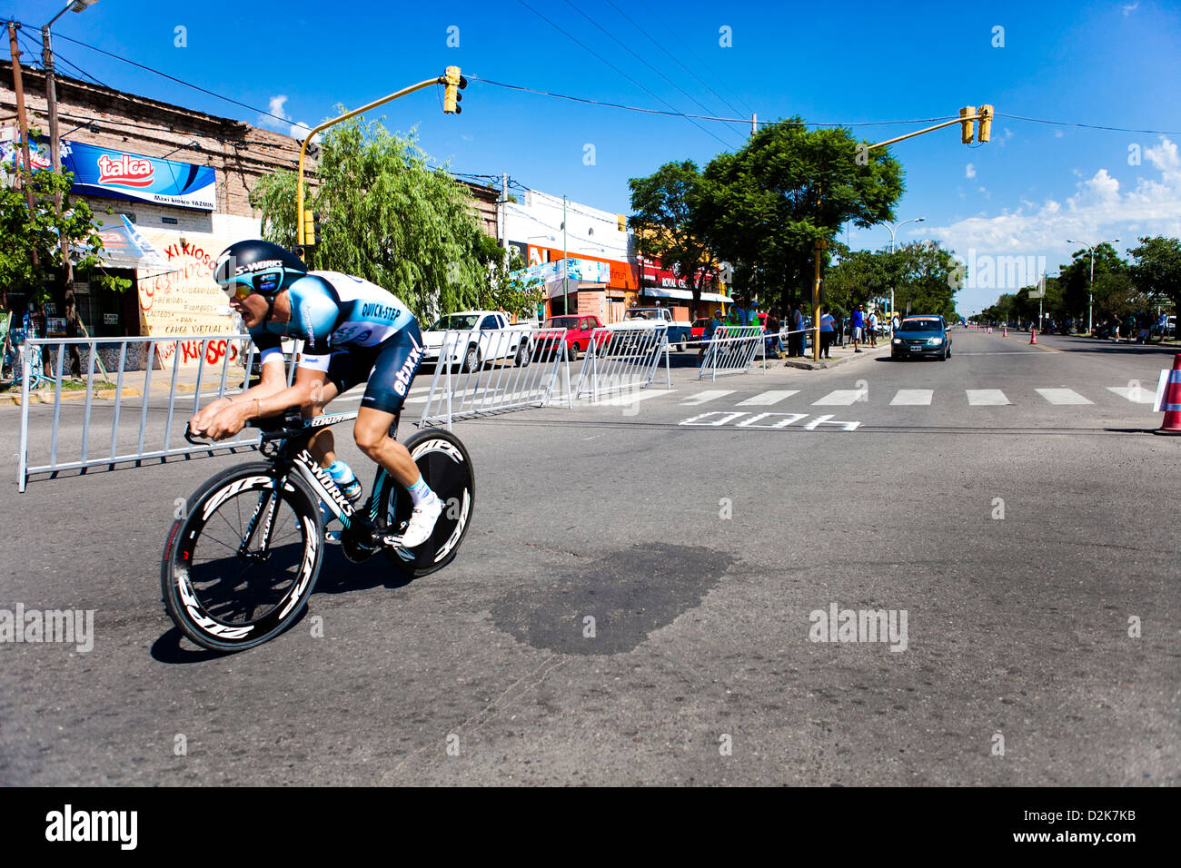 Matteo Trentin angekommen bis ins Ziel auf seiner Runde Zeitfahren der Tour De San Luis 2013, Stufe 4 Stockfoto