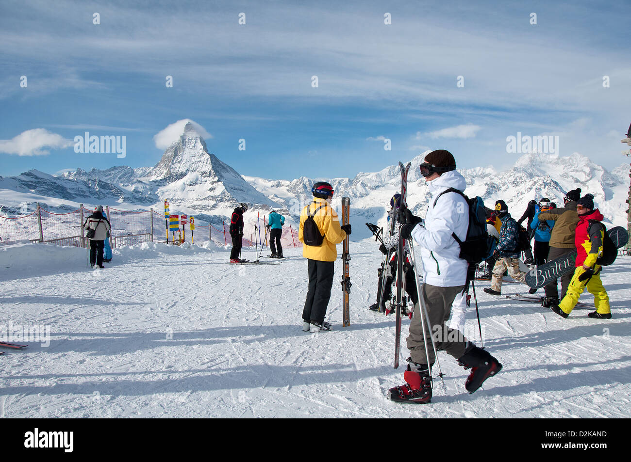 Nach dem Verlassen der Gornergrat Bahn, Matterhorn im Hintergrund Stockfoto