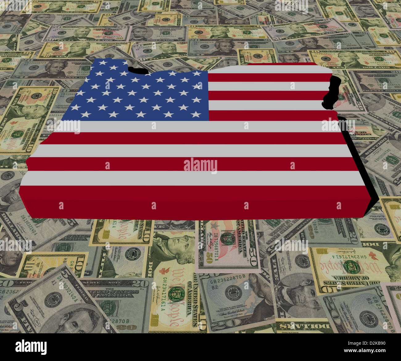 Karte von Oregon Flagge auf amerikanische Dollar illustration Stockfoto