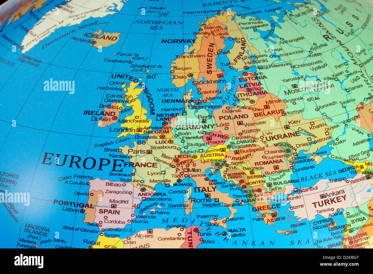 Europa-Karte; EINE Karte des europäischen Kontinents mit den Ländern auf einer Erde, 2013 Stockfoto