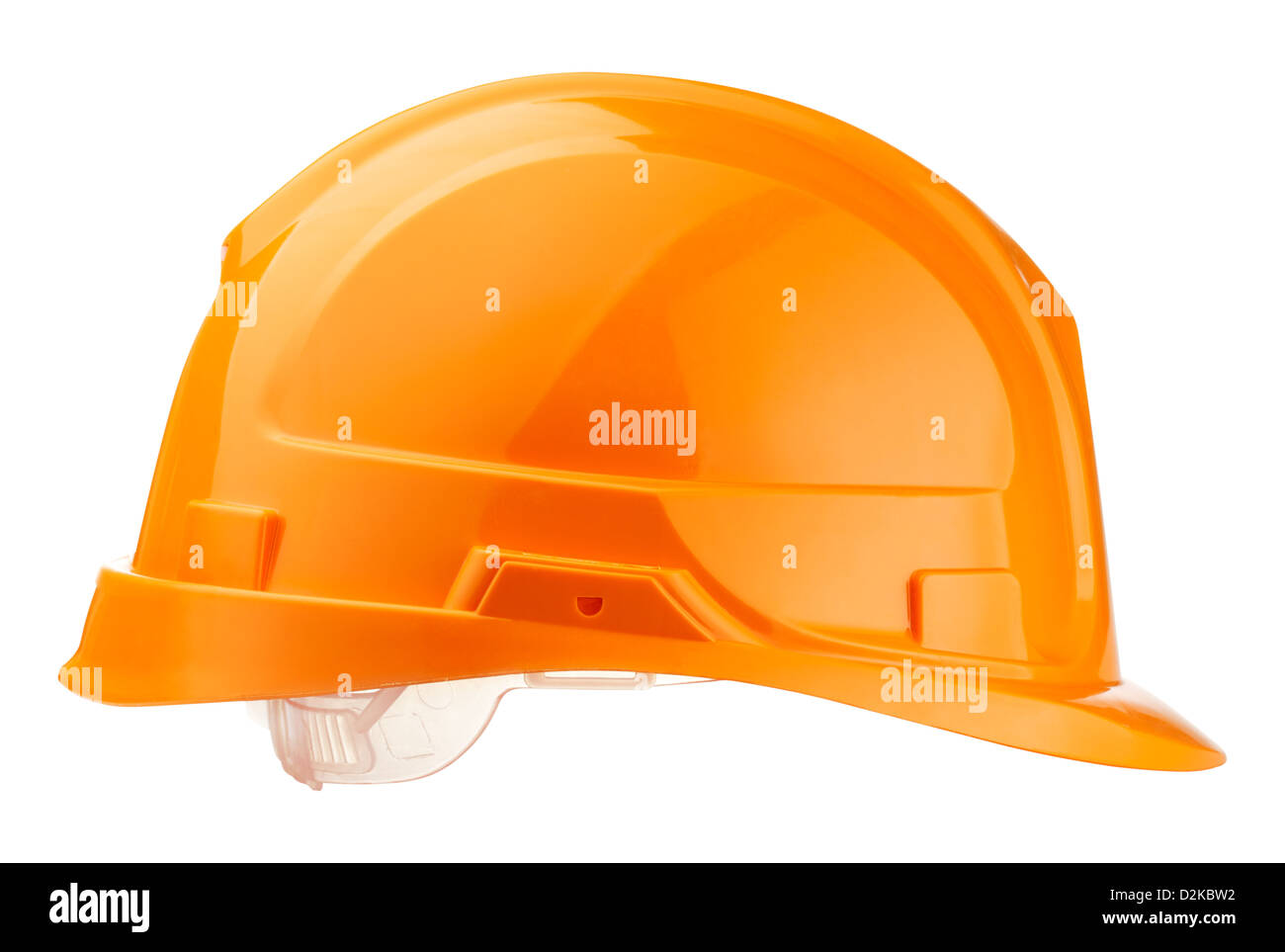Orange Helm für Erbauer Arbeitskraft, isoliert auf weiss Stockfoto