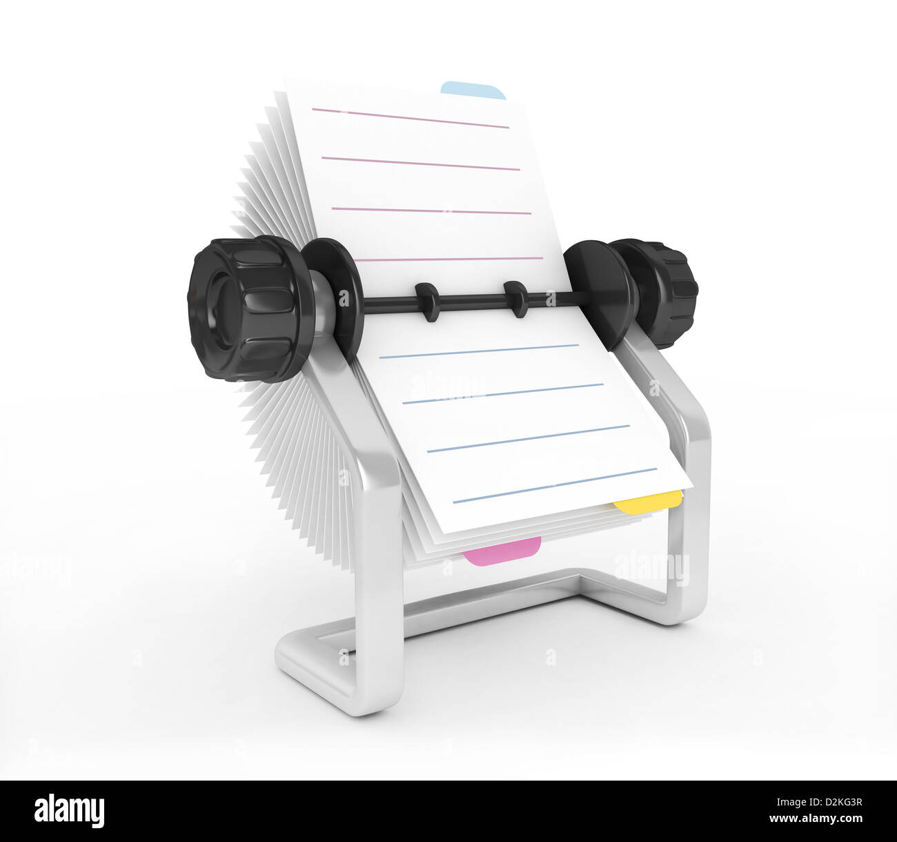 3D Rolodex auf einem weißen Hintergrund isoliert Stockfoto