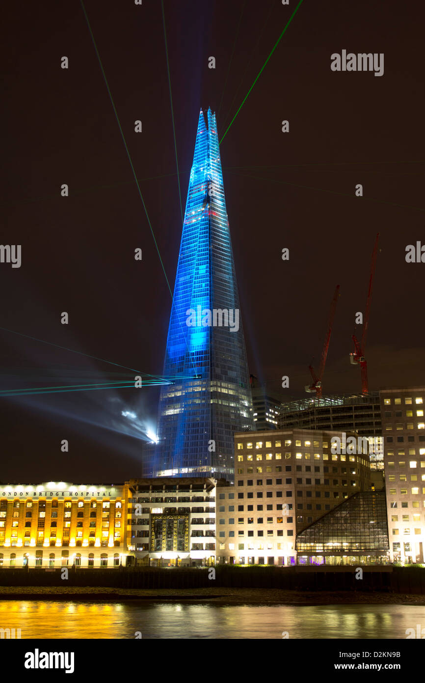 Erste Laser-Licht Show - The Shard Wolkenkratzer - London Stockfoto