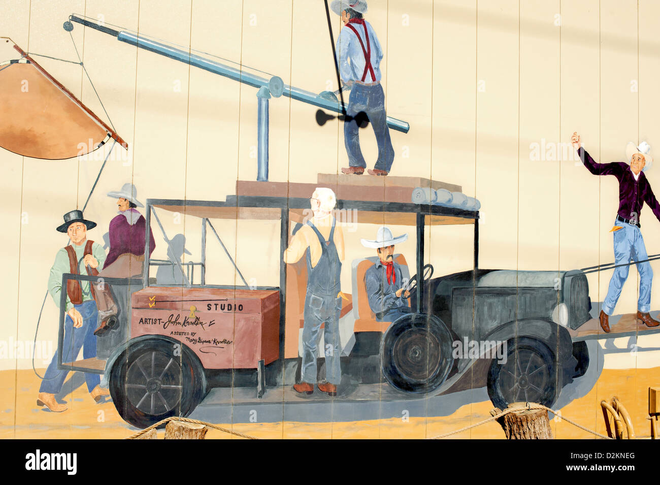 Lone Pine-Wand-Wandbilder, die Darstellung der Geschichte der westlichen Filmindustrie Stockfoto