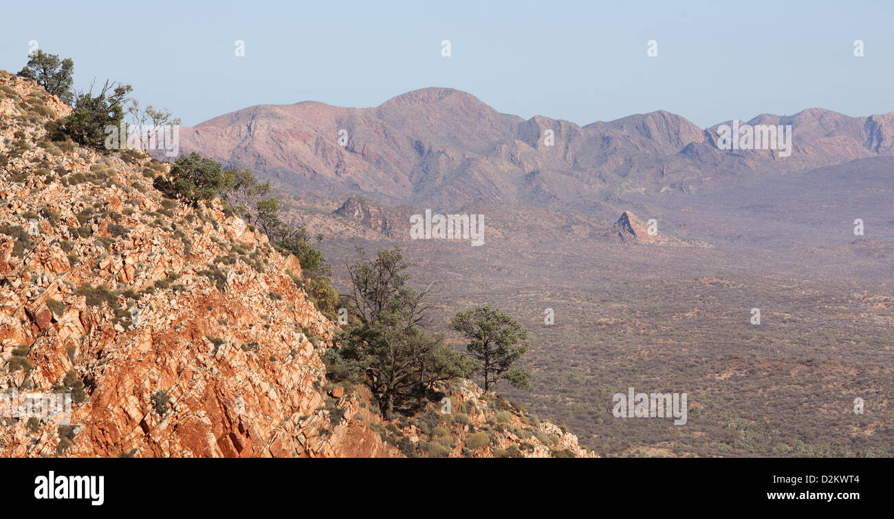 Blick vom Larapinta Trail. West McDonnell Ranges, Zentralaustralien. Stockfoto