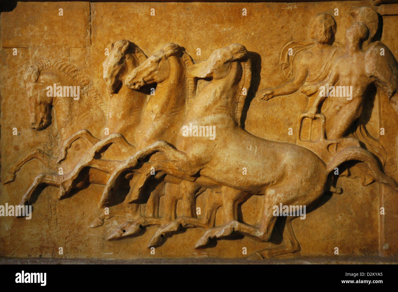 Amphiaraos in einem Wagenrennen. Griechischer Held und König von Argos. Befreiung von Oropo, Attika. 4. Jh.V.Chr. Pergamon-Museum. Berlin. Stockfoto