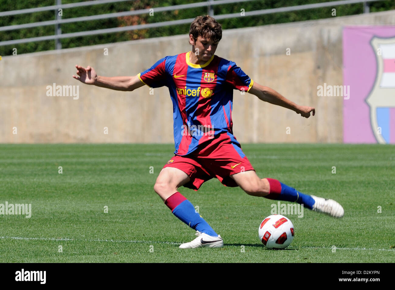 BARCELONA, Spanien - 15. Mai: Sergio Ayala spielt mit F.C Barcelona Jugendmannschaft gegen U.D Las Palmas am 15. Mai 2011. Stockfoto