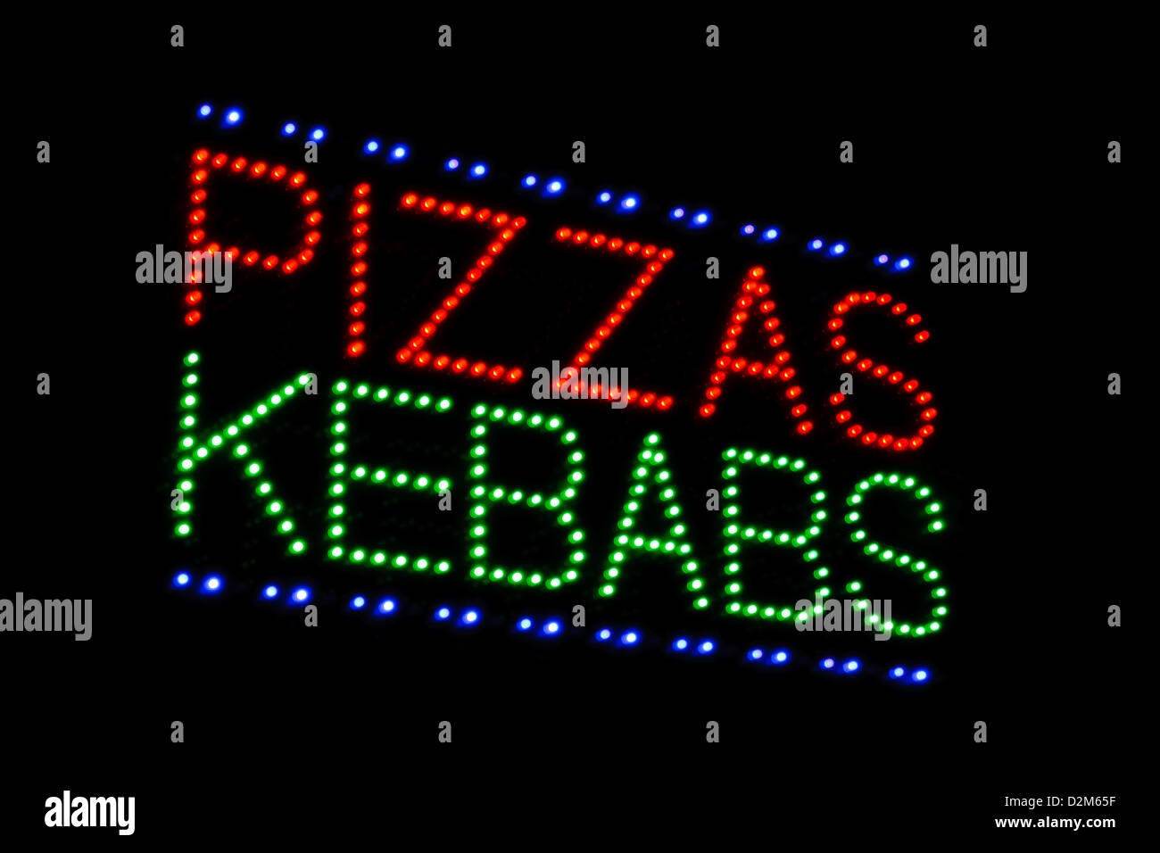 led Leuchtschild Werbung Pizza und Kebab bei Take-away oder durchführen Stockfoto