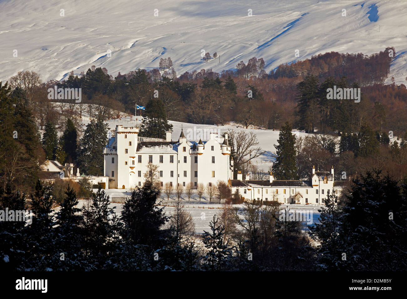 Schnee bedeckt, Blair Castle, Blair Atholl, Perthshire, Schottland, UK Stockfoto