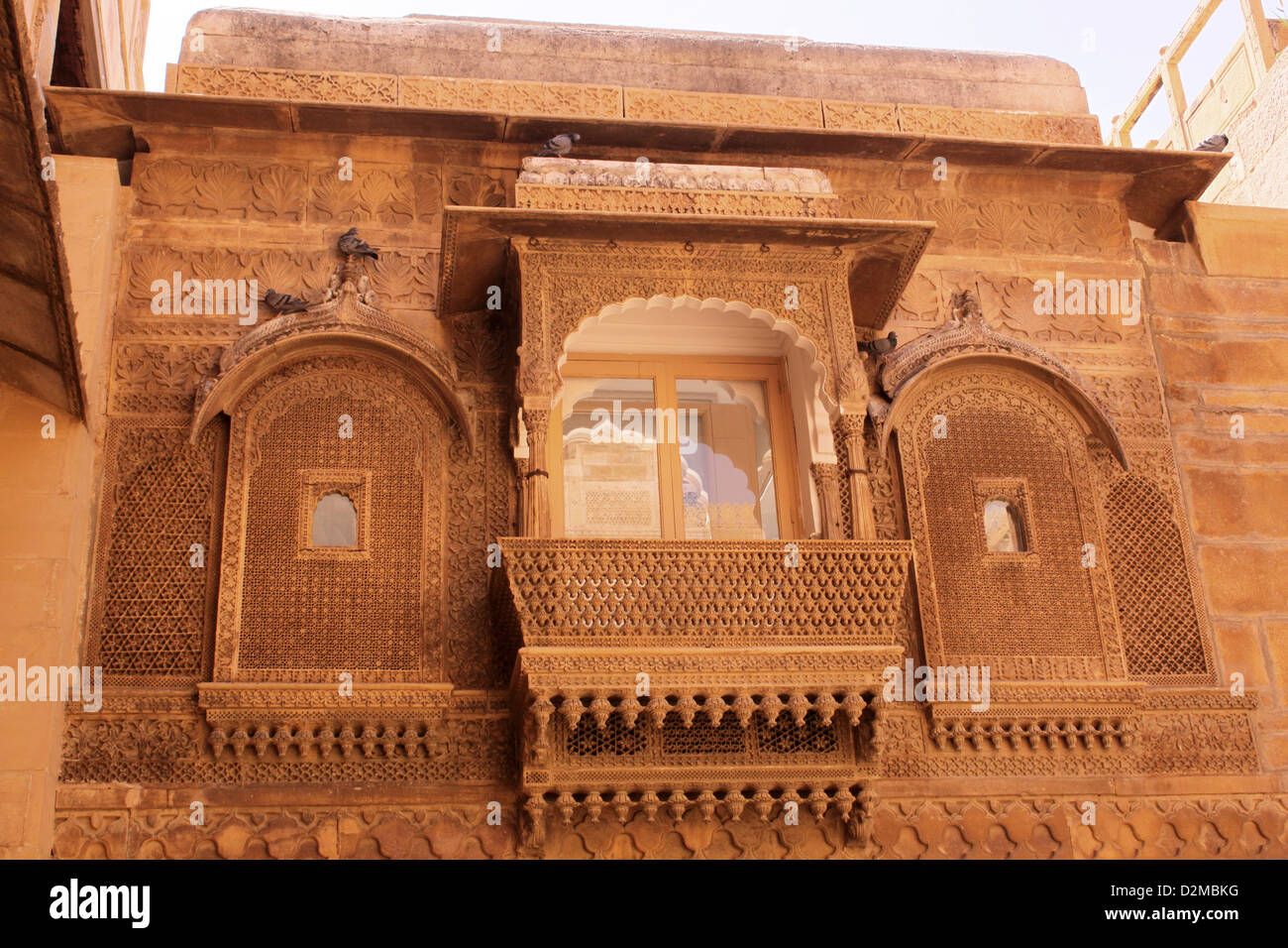 Intricate dekorativen Strukturen von Jaisalmer Fort Rajasthan geschnitzt, Stockfoto