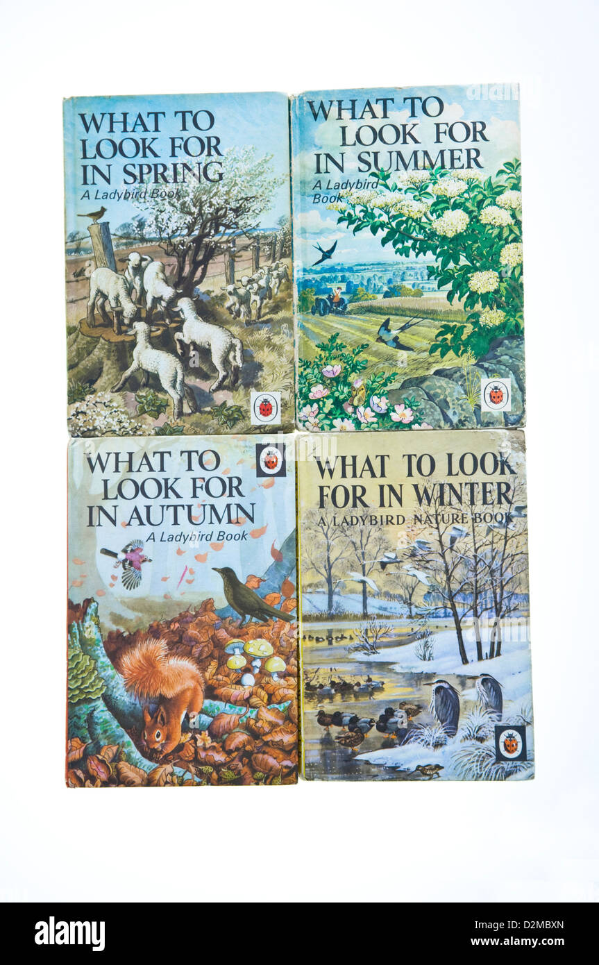 Marienkäfer Kinderbücher - was es zu sehen in - Frühling, Sommer, Herbst und Winter - alle illustriert von C F Tunnicliffe. Stockfoto
