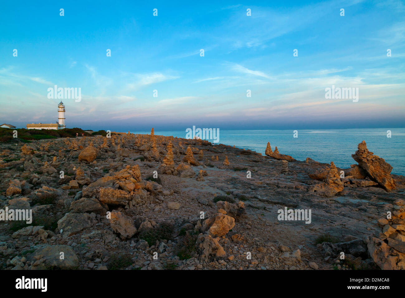 Leuchtturm am Cap de Ses Salines, Mallorca, Balearen, Spanien Stockfoto