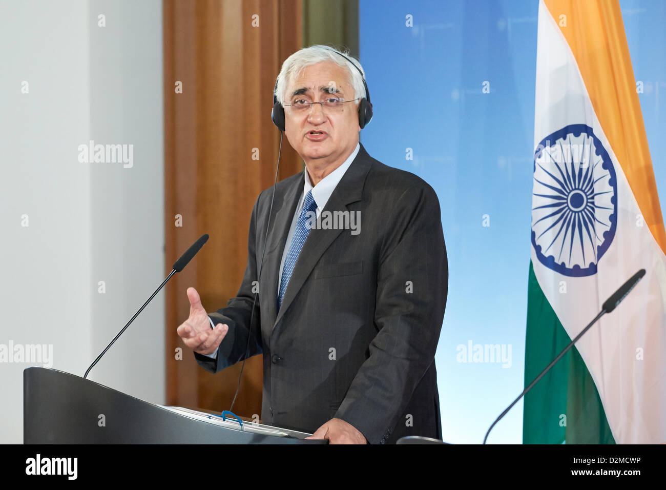 Berlin, Deutschland. 28. Januar 2013. Salman Khurshid, Außenminister trifft der deutsche Außenminister Guido Westerwelle in Berlin. Stockfoto