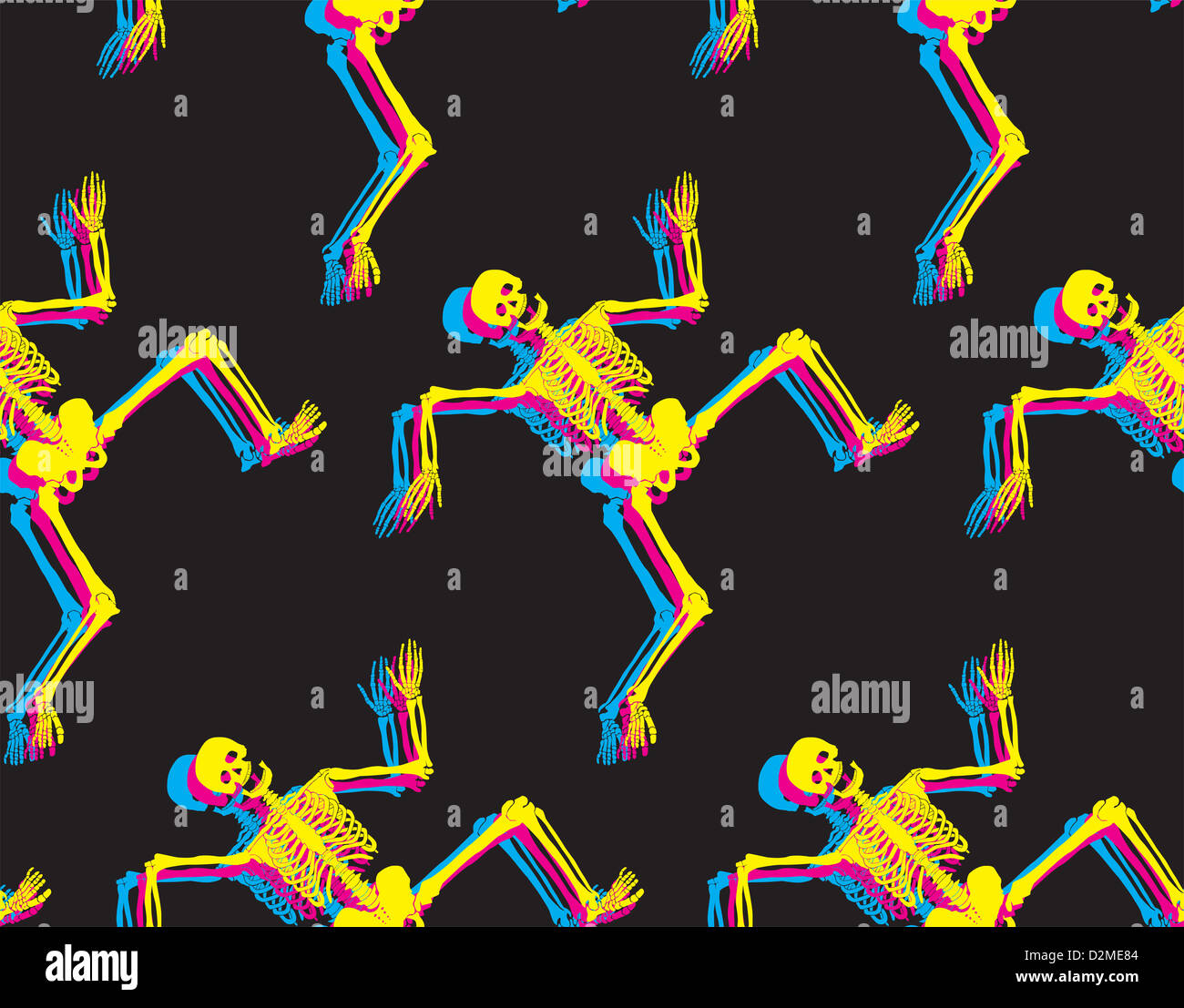 Tanzende Skelette Musterdesign. Halloween-Hintergrund Stockfoto