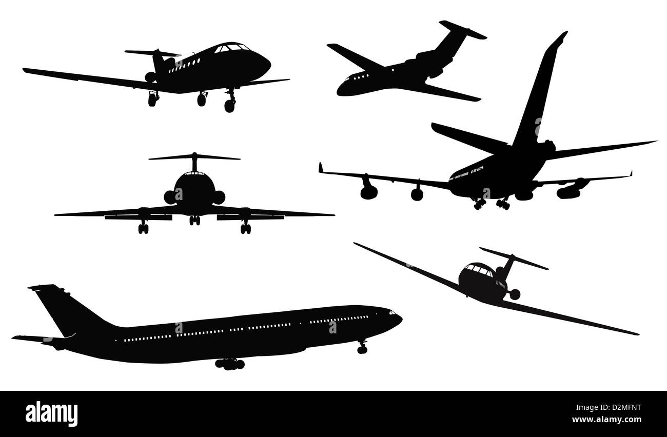 Flugzeugen Vektor detaillierten Silhouetten eingestellt. Separate Ebenen. eps8 Stockfoto
